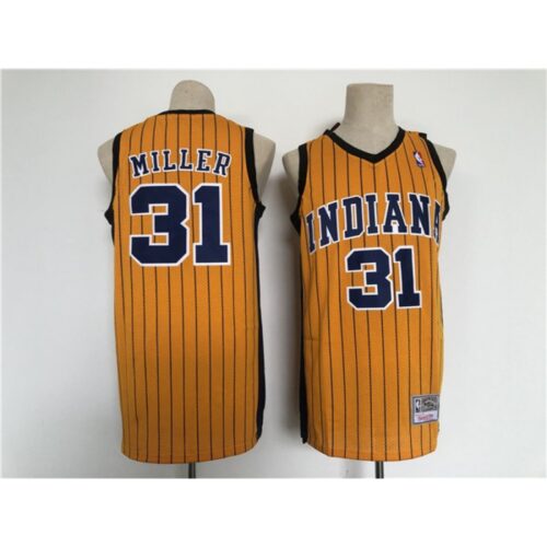 686435cb5004f_1 Men's Indiana Pacers #31 Reggie Miller Yellow Throwback Stitched Jersey