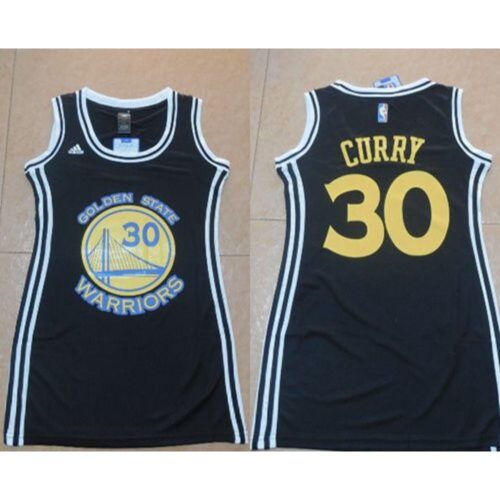 686437147fb90_1 Warriors #30 Stephen Curry Black Women's Dress Stitched NBA Jersey
