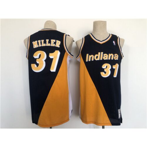 68643761d4081_1 Men's Indiana Pacers #31 Reggie Miller Navy/Yellow Throwback Stitched Jersey