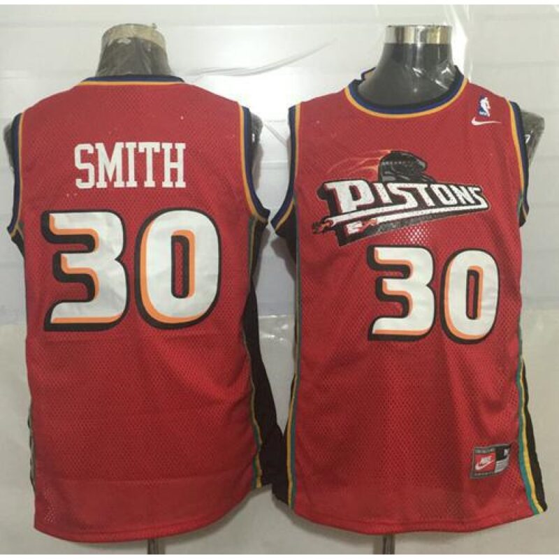 6864376c13dd4_1 Pistons #30 Joe Smith Red Throwback Stitched NBA Jersey