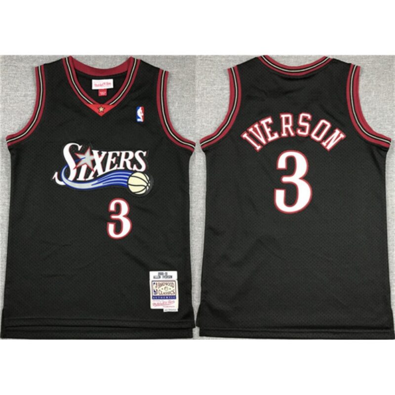 686439434b135_1 Youth Philadelphia 76ers #3 Allen Iverson Black Stitched Jersey