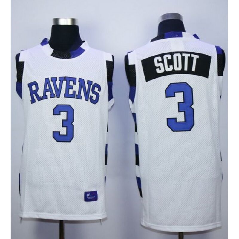 6864399498895_1 One Tree Hill Ravens #3 Lucas Scott White Stitched Basketball Jersey