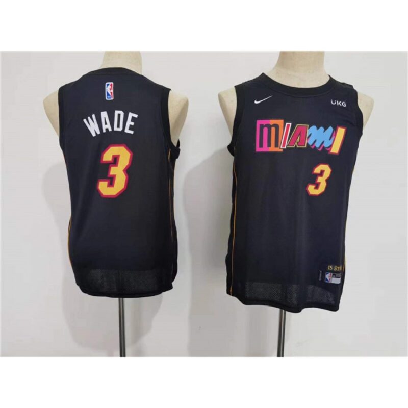 686439d234b12_1 Youth Miami Heat #3 Dwyane Wade Black City Edition Swingman Stitched Jersey
