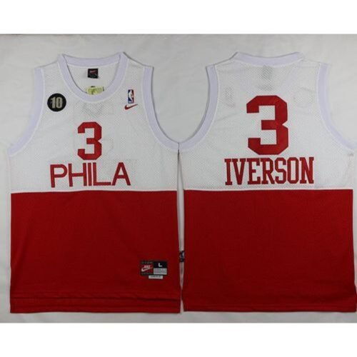 76ers #3 Allen Iverson White/Red  Throwback Stitched NBA Jersey