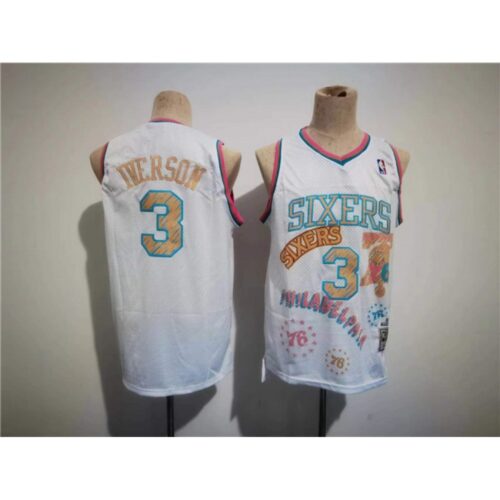 68643b1381efc_1 Men's Philadelphia 76ers #3 Allen Iverson White Throwback basketball Jersey