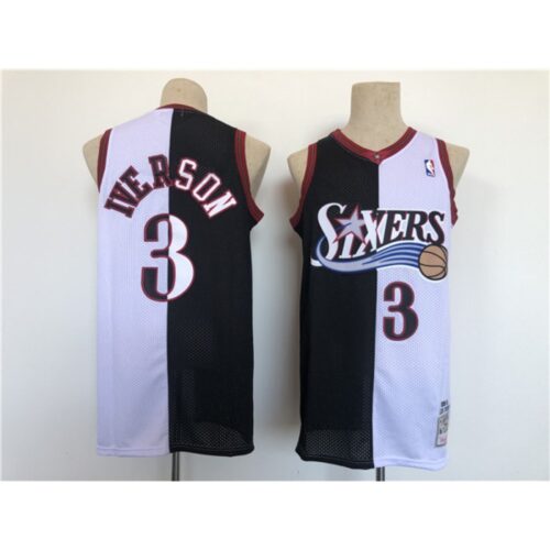 68643b16efe41_1 Men's Philadelphia 76ers #3 Allen Iverson White/Black Splite Throwback basketball Jersey
