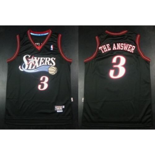 76ers #3 Allen Iverson Black Throwback "The Answer" Stitched NBA Jersey