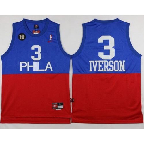 76ers #3 Allen Iverson Red/Blue  Throwback Stitched NBA Jersey