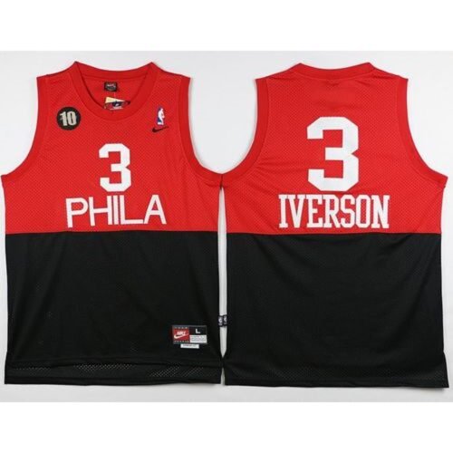 76ers #3 Allen Iverson Black/Red  Throwback Stitched NBA Jersey
