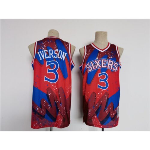 68643eea1eb3b_1 Men's Philadelphia 76ers #3 Allen Iverson Red/Black Throwback basketball Jersey
