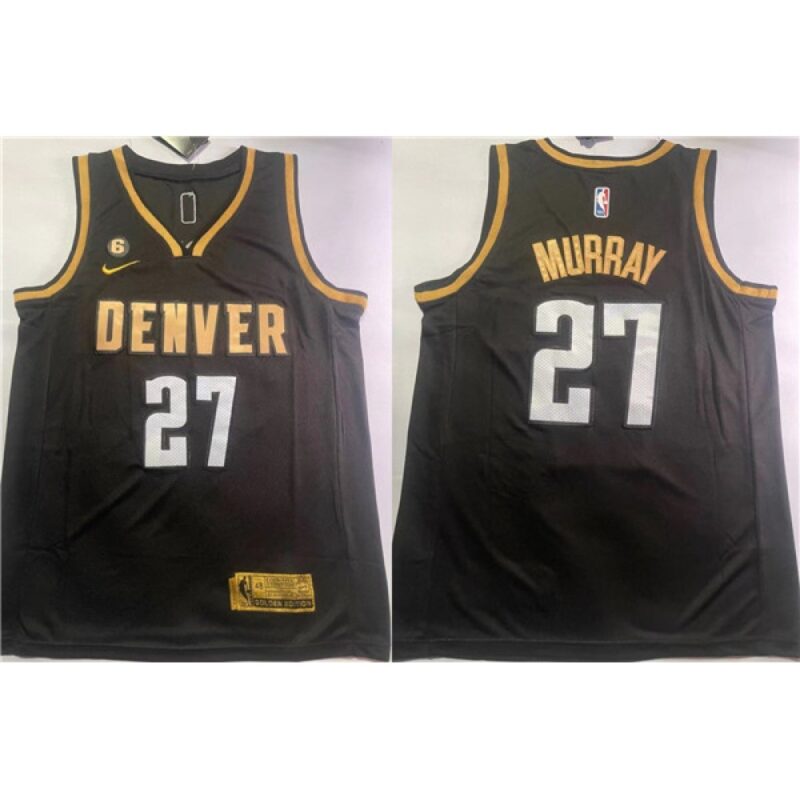 68643f81bafa6_1 Men's Denver Nuggets #27 Jamal Murray Black With NO.6 Patch Stitched Jersey
