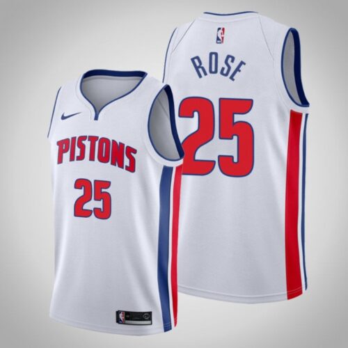 6864403261022_1 Men's Detroit Pistons #25 Derrick Rose White Stitched NBA Jersey