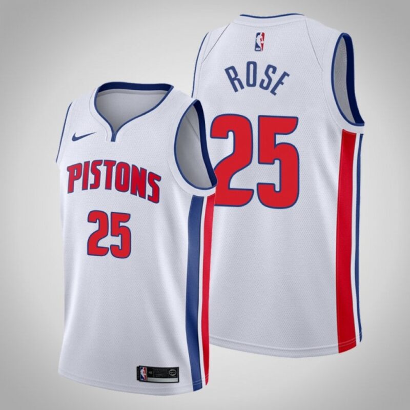 6864403261022_1 Men's Detroit Pistons #25 Derrick Rose White Stitched NBA Jersey