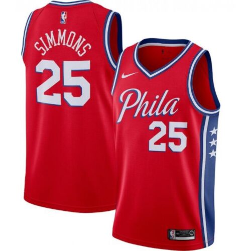 6864403d082fd_1 Men's Philadelphia 76ers #25 Ben Simmons Red Statement Edition Stitched Swingman Jersey