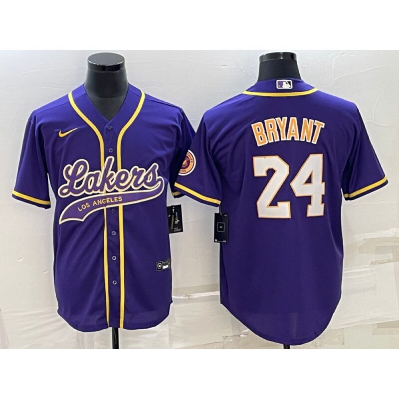 686441c27646a_1 Men's Los Angeles Lakers #24 Kobe Bryant Purple Cool Base Stitched Baseball Jersey