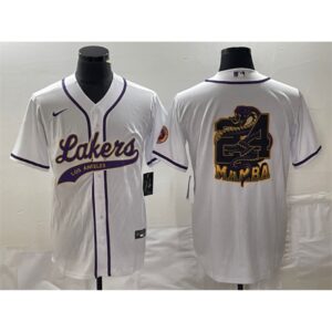 68644224dd6ec_1 Men's Los Angeles Lakers White #24 Mamba Big Logo Cool Base Stitched Baseball Jersey