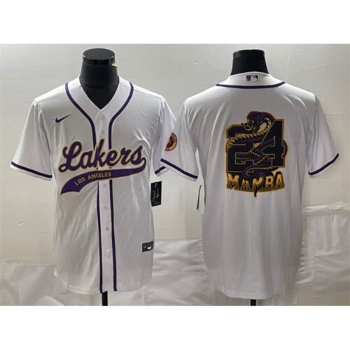 68644224dd6ec_1 Men's Los Angeles Lakers White #24 Mamba Big Logo Cool Base Stitched Baseball Jersey