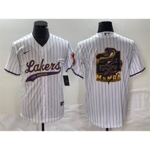 68644228803c6_1 Men's Los Angeles Lakers White #24 Mamba Big Logo Cool Base Stitched Baseball Jersey