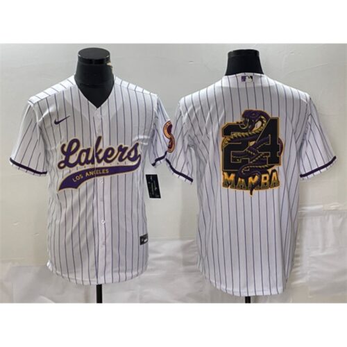 68644228803c6_1 Men's Los Angeles Lakers White #24 Mamba Big Logo Cool Base Stitched Baseball Jersey