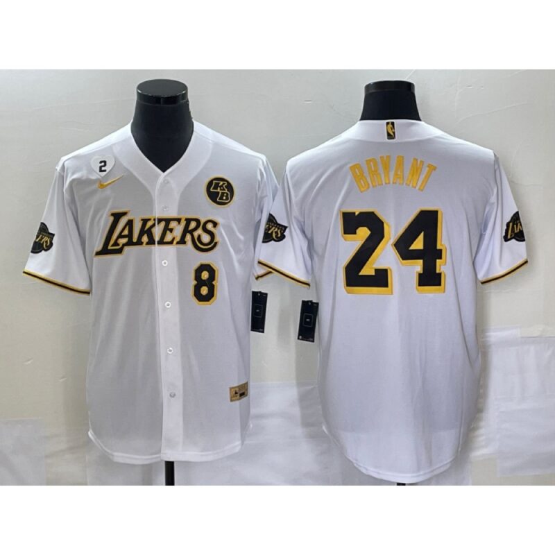 686442353257b_1 Men's Los Angeles Lakers Front #8 Back #24 Kobe Bryant With NO.2 And KB Patch White Cool Base Stitched Baseball Jersey