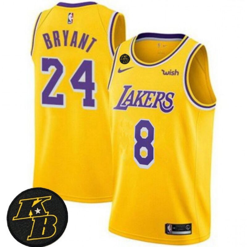 6864424905d23_1 Men's Los Angeles Lakers Front #8 Back #24 Custom Kobe Bryant With KB Patch Yellow Stitched NBA Jersey