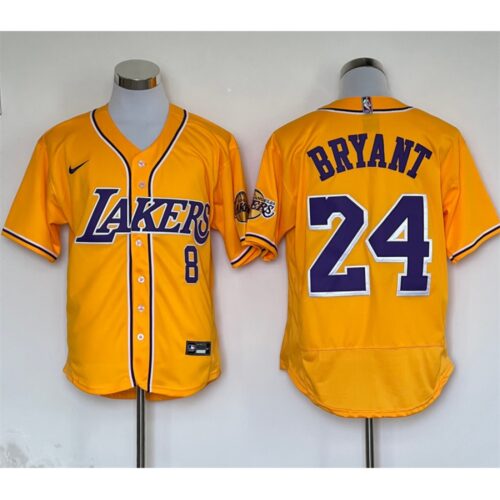 6864425f91cb6_1 Men's Los Angeles Lakers Front #8 Back #24 Kobe Bryant Yellow Stitched Baseball Jersey