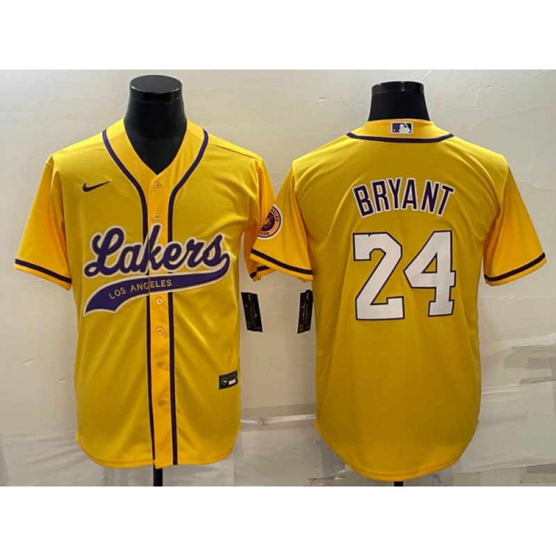 6864426a7f978_1 Men's Los Angeles Lakers #24 Kobe Bryant Yellow Cool Base Stitched Baseball Jersey