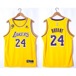 6864426e3d21c_1 Men's Los Angeles Lakers #24 Kobe Bryant Yellow With NO.6 Patch Stitched Basketball Jersey