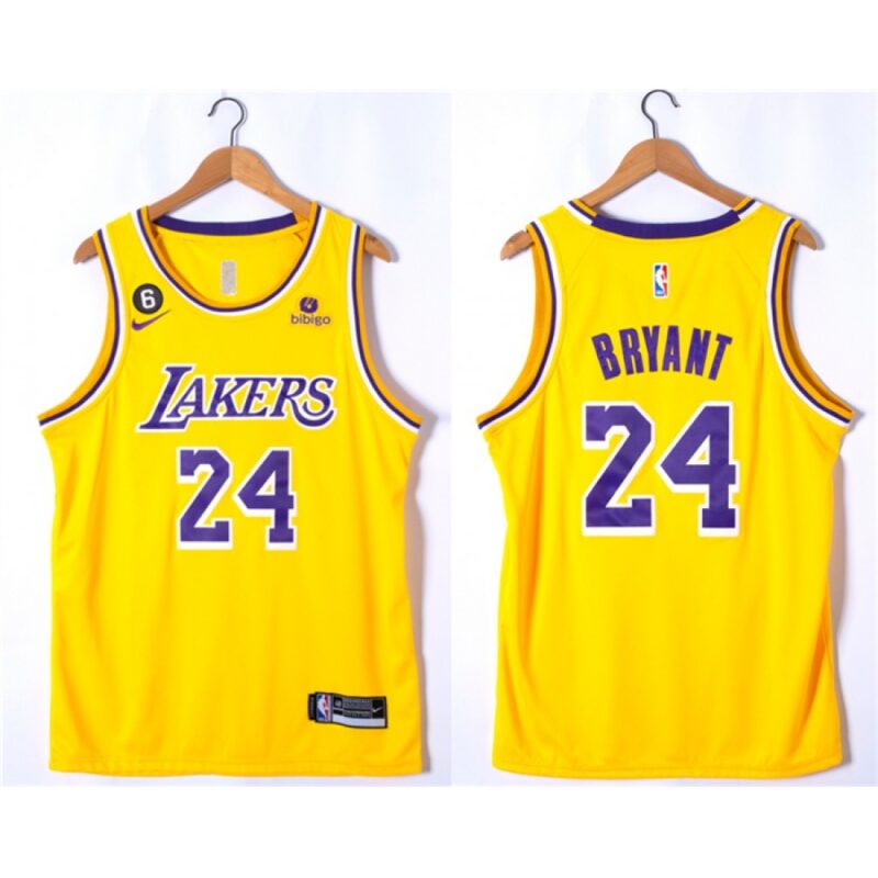 6864426e3d21c_1 Men's Los Angeles Lakers #24 Kobe Bryant Yellow With NO.6 Patch Stitched Basketball Jersey