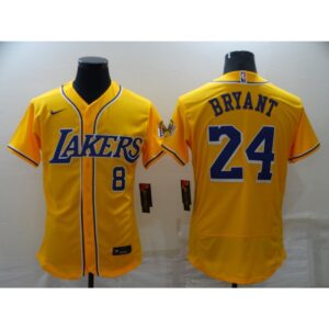 686442758832e_1 Men's Los Angeles Lakers Front #8 Back #24 Kobe Bryant Yellow Flex Base Stitched Jersey