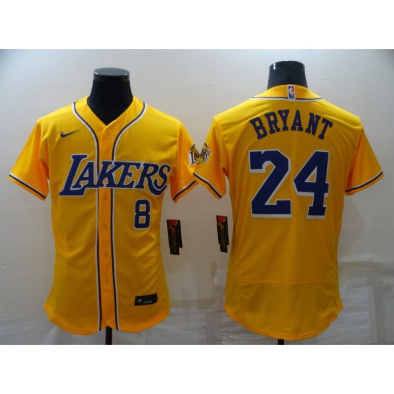 686442758832e_1 Men's Los Angeles Lakers Front #8 Back #24 Kobe Bryant Yellow Flex Base Stitched Jersey