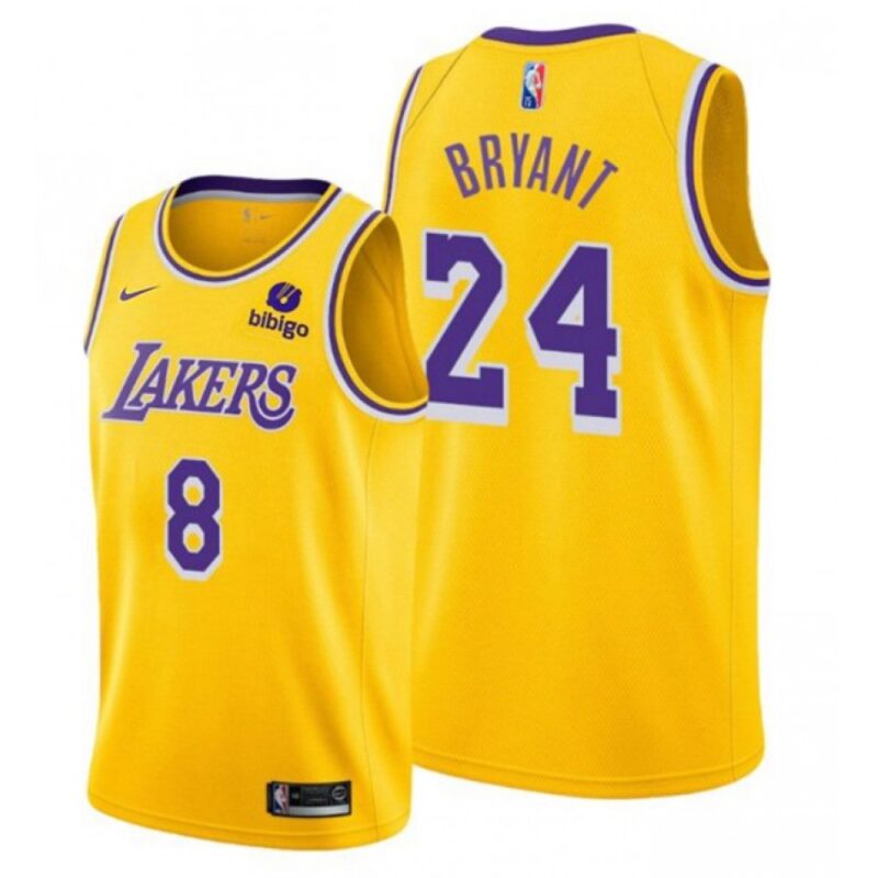 6864427d676b5_1 Men's Los Angeles Lakers Front #8 Back #24 Kobe Bryant "bibigo" Yellow Stitched Basketball Jersey