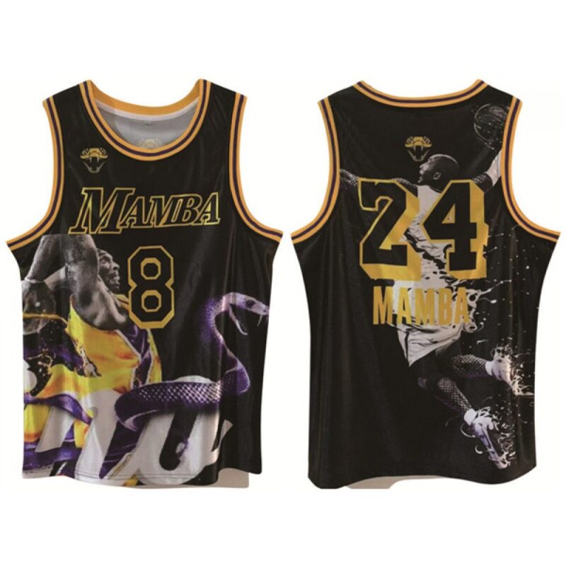 6864432f8137a_1 Men's Los Angeles Lakers Front #8 Back #24 Kobe Bryant Black Print Basketball Jersey