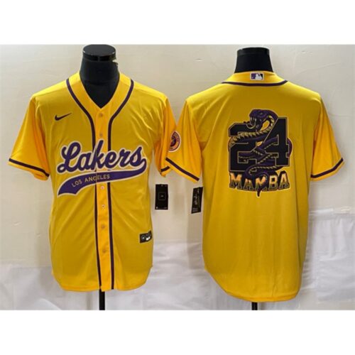 686443917988f_1 Men's Los Angeles Lakers Gold #24 Mamba Big Logo Cool Base Stitched Baseball Jersey
