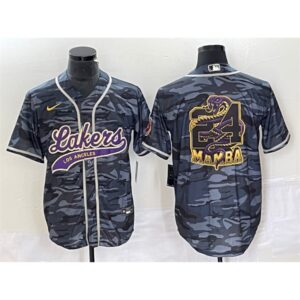 6864439d497b7_1 Men's Los Angeles Lakers Gray Camo #24 Mamba Big Logo Cool Base Stitched Baseball Jersey