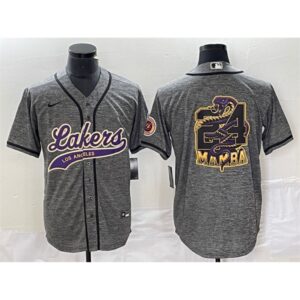 686443a0e5a4c_1 Men's Los Angeles Lakers Gray #24 Mamba Big Logo Cool Base Stitched Baseball Jersey