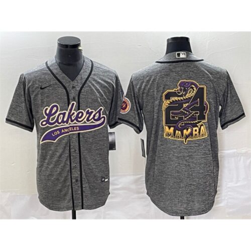 686443a0e5a4c_1 Men's Los Angeles Lakers Gray #24 Mamba Big Logo Cool Base Stitched Baseball Jersey