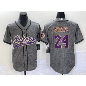 686443a4b6979_1 Men's Los Angeles Lakers #24 Kobe Bryant Gray Cool Base With Patch Stitched Baseball Jersey