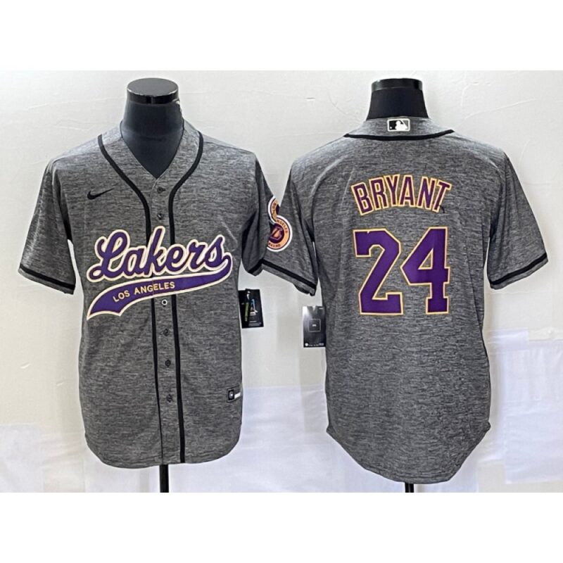 686443a4b6979_1 Men's Los Angeles Lakers #24 Kobe Bryant Gray Cool Base With Patch Stitched Baseball Jersey