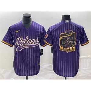 686443e49ebe8_1 Men's Los Angeles Lakers Purple #24 Mamba Big Logo Cool Base Stitched Baseball Jersey