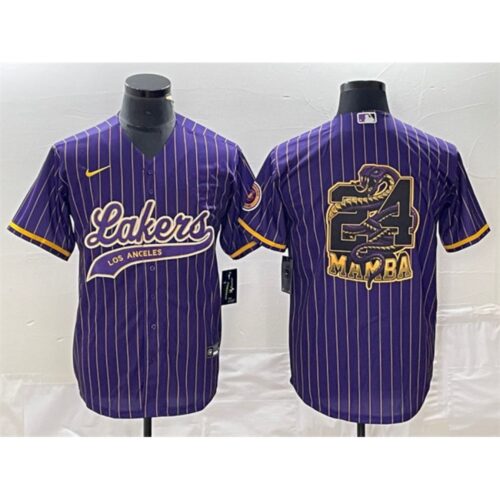 686443e49ebe8_1 Men's Los Angeles Lakers Purple #24 Mamba Big Logo Cool Base Stitched Baseball Jersey