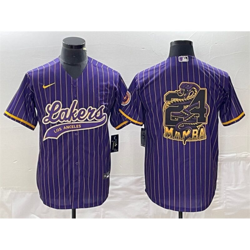 686443e49ebe8_1 Men's Los Angeles Lakers Purple #24 Mamba Big Logo Cool Base Stitched Baseball Jersey