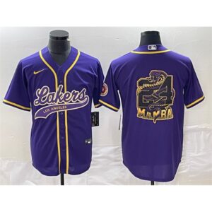 686443e8f4185_1 Men's Los Angeles Lakers Purple #24 Mamba Big Logo Cool Base Stitched Baseball Jersey