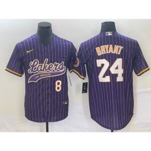 686443ece74d9_1 Men's Los Angeles Lakers Front #8 Back #24 Kobe Bryant Purple Cool Base With Patch Stitched Baseball Jersey