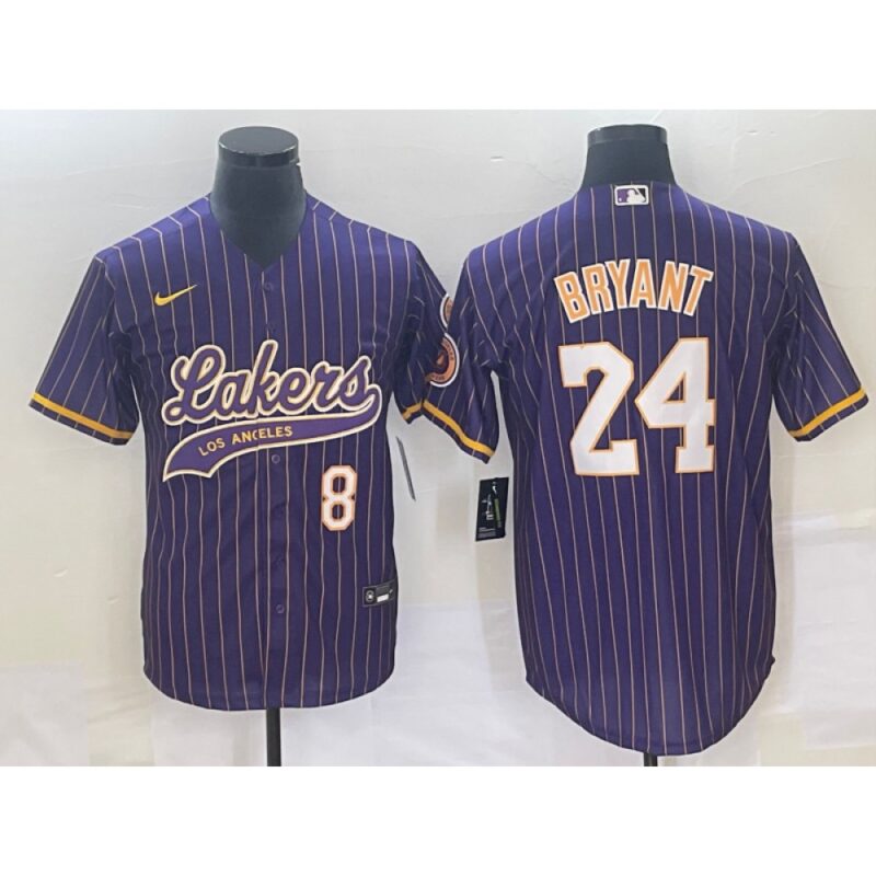 686443ece74d9_1 Men's Los Angeles Lakers Front #8 Back #24 Kobe Bryant Purple Cool Base With Patch Stitched Baseball Jersey
