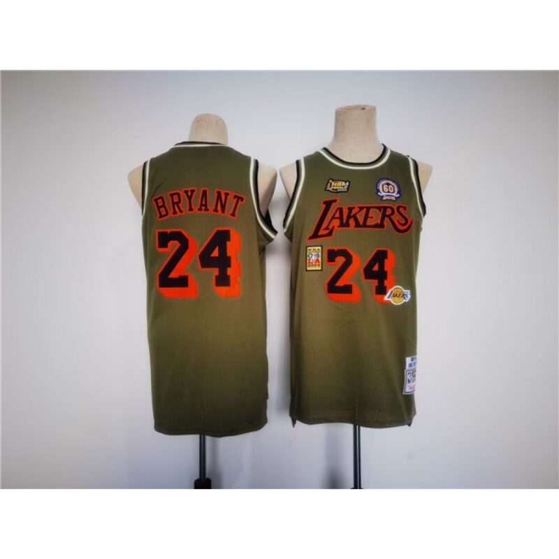 686444a5afa34_1 Men's Los Angeles Lakers #24 Kobe Bryant Olive With 4 Patch Throwback basketball Jersey
