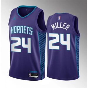 6864454552df8_1 Men's Charlotte Hornets #24 Brandon Miller Purple 2022/23 Draft Statement Edition Stitched Basketball Jersey