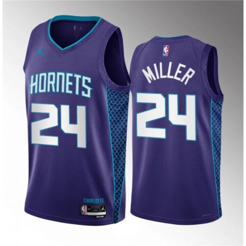 6864454552df8_1 Men's Charlotte Hornets #24 Brandon Miller Purple 2022/23 Draft Statement Edition Stitched Basketball Jersey
