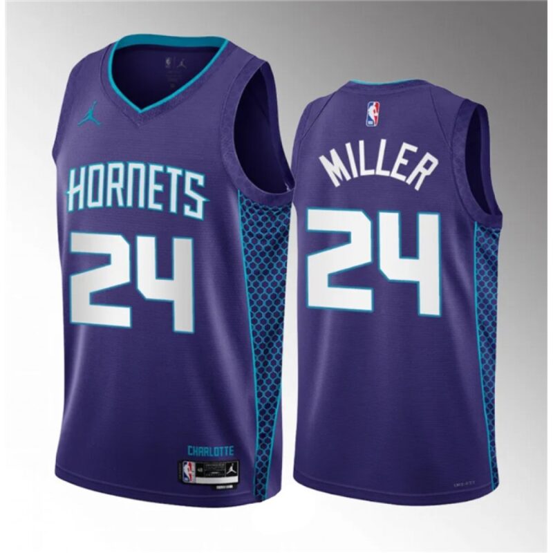 6864454552df8_1 Men's Charlotte Hornets #24 Brandon Miller Purple 2022/23 Draft Statement Edition Stitched Basketball Jersey