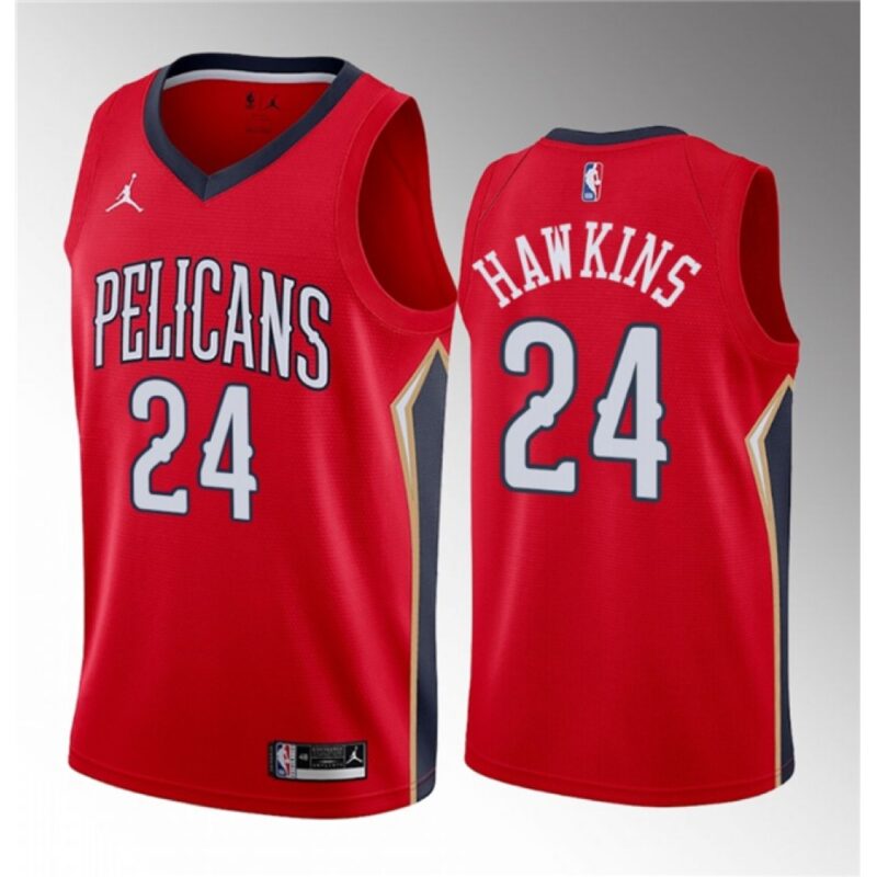 686445652545d_1 Men's New Orleans Pelicans #24 Jordan Hawkins Red 2023 Draft Statement Edition Stitched Basketball Jersey